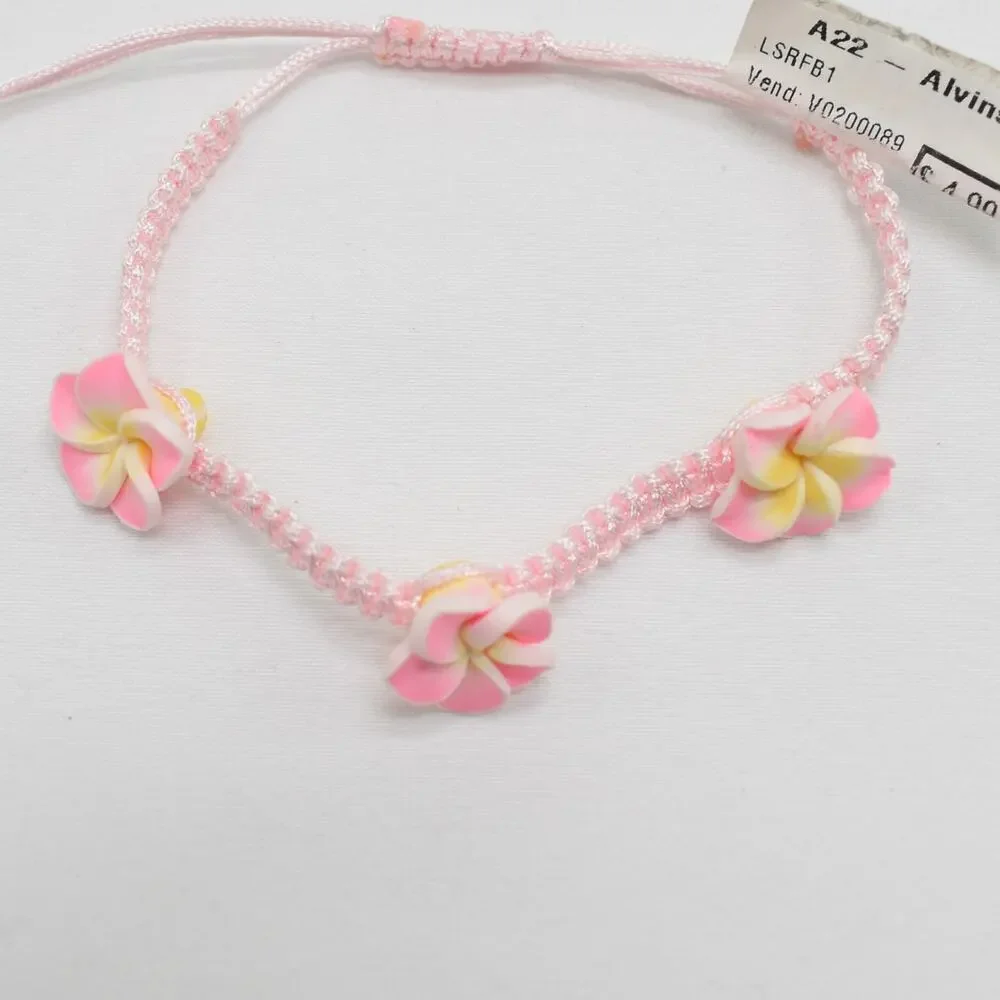Pink Clay Flower Bracelet Tropical Beach Coconut Girl Coastal Boho Macramé Y2K